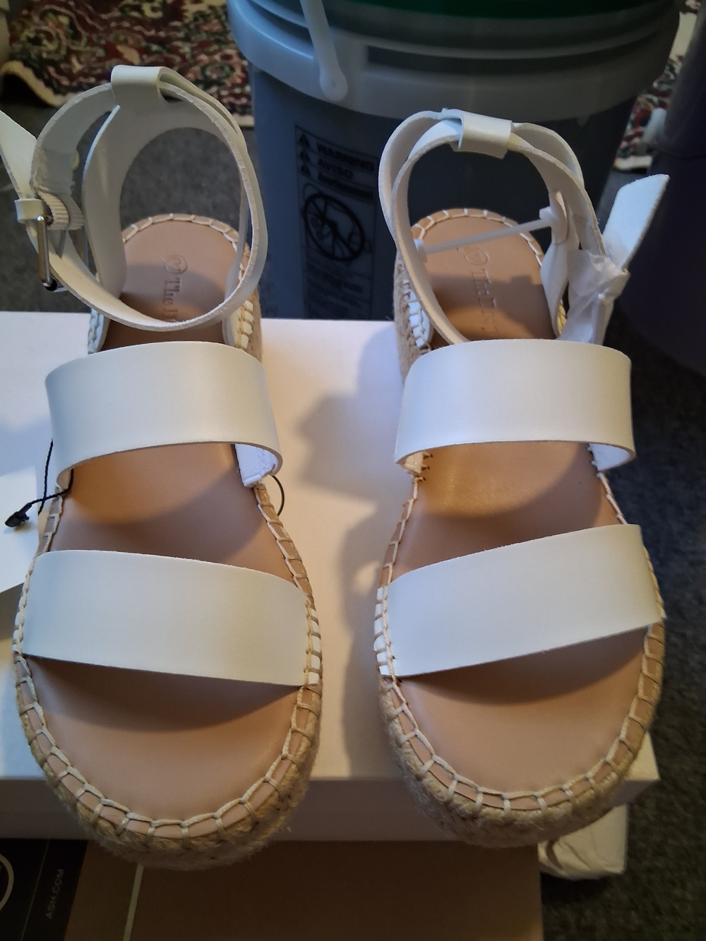 White Women's Espadrille Platform Sandals with Buckle Straps